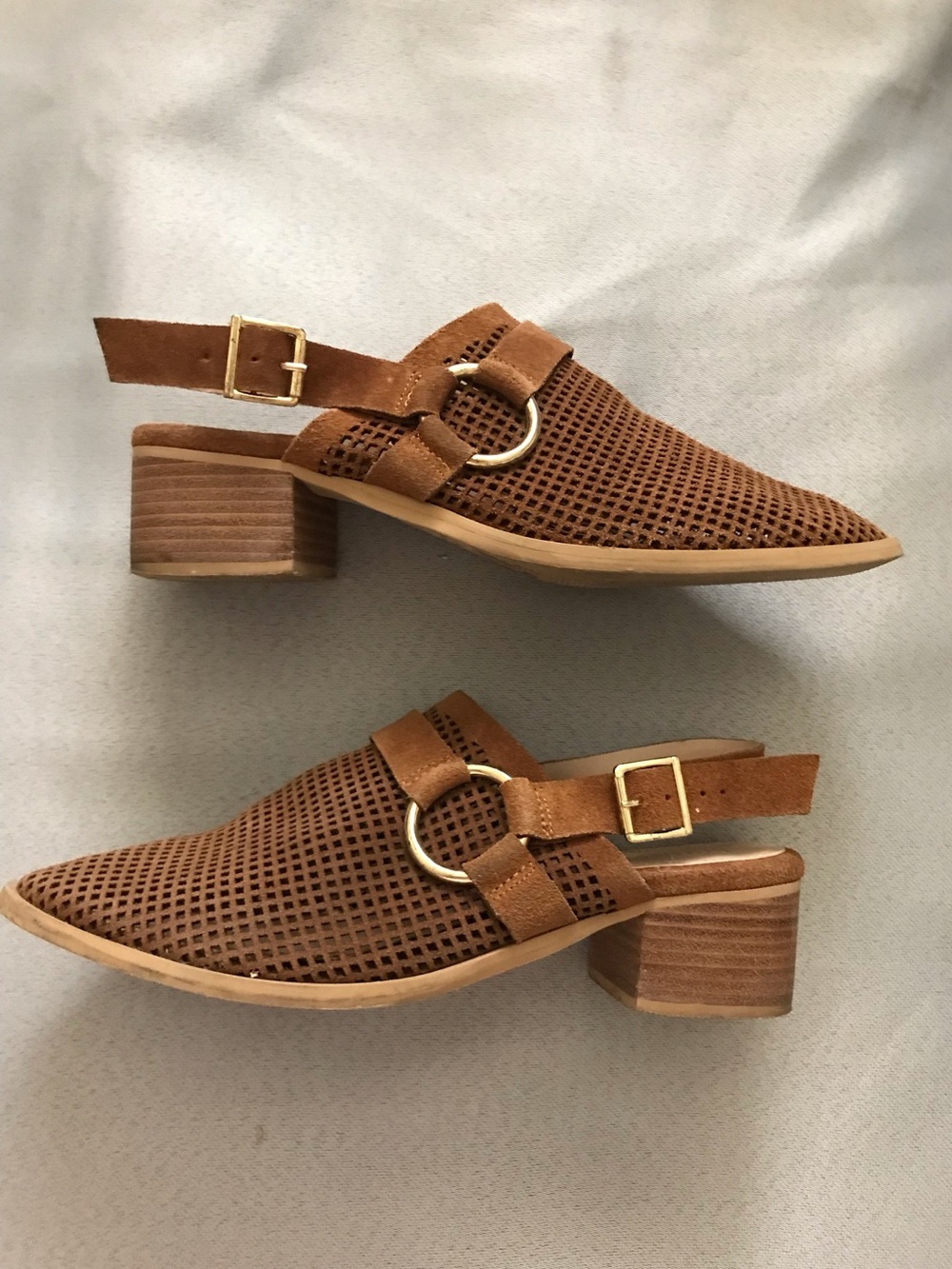 Rag &Co. Brown Perforated Slingback Block Heel Mules